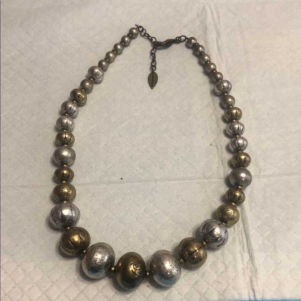 Coldwater Creek Silver and Gold Bead Statement Necklace